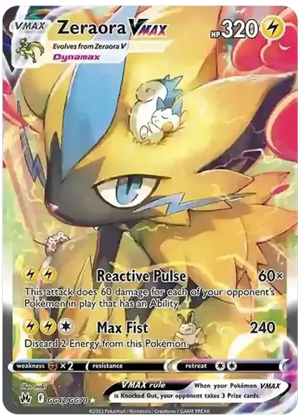 2023 Pokemon Sword and Shield Crown Zenith Full Art/Zeraora Vmax Base GG42/GG70