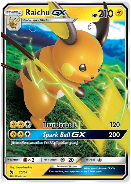 2019 Pokemon Sun & Moon Hidden Fates Raichu GX Base 20