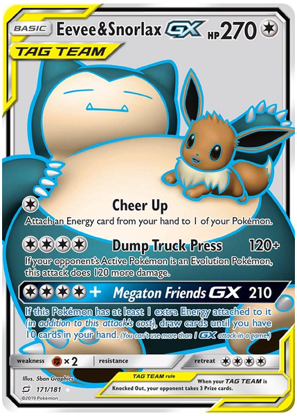 2019 Pokemon Sun & Moon Team Up Full Art/Eevee & Snorlax GX Base 171