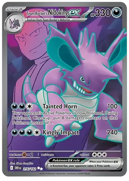 2025 Pokemon Dri EN-Destined Rivals Team Rocket's Nidoking EX Ultra Rare 216/182