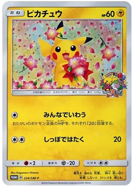 2018 Pokemon Japanese SM Promo Pikachu Pokemon Center 20th Anniversary Campaign 224/SM-P