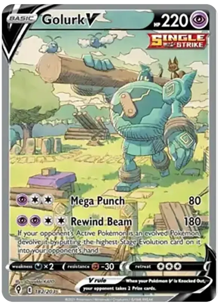 2021 Pokemon Sword & Shield Evolving Skies Full Art/Golurk V Base 182/203