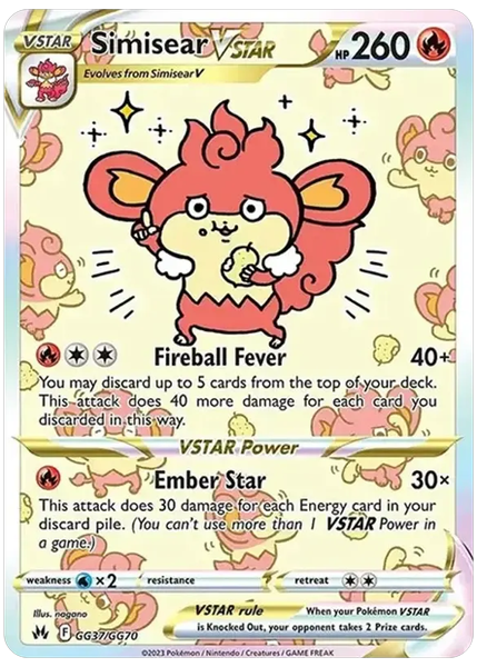2023 Pokemon Sword and Shield Crown Zenith Full Art/Simisear Vstar Base GG37/GG70
