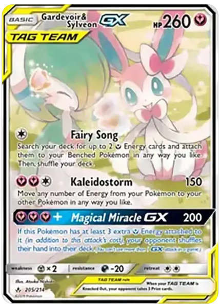 2019 Pokemon Sun & Moon Unbroken Bonds Full Art/Gardevoir & Sylveon GX Base 205/214