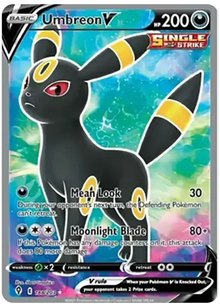2021 Pokemon Sword & Shield Evolving Skies Full Art/Umbreon V Base 188/203