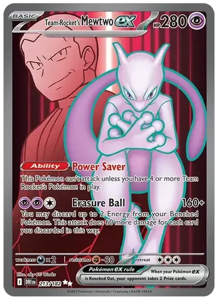 2025 Pokemon Dri EN-Destined Rivals Team Rocket's Mewtwo EX Ultra Rare 213/182