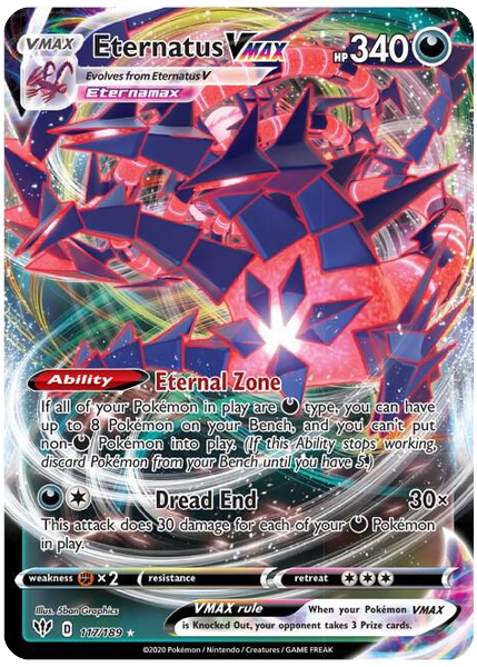 2020 Pokemon Sword & Shield Darkness Ablaze Full Art/Eternatus Vmax Base 117/189