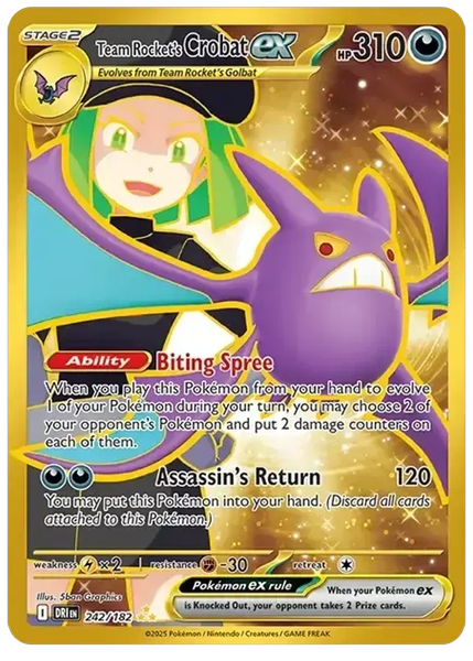 2025 Pokemon Dri EN-Destined Rivals Team Rocket's Crobat EX Hyper Rare 242/182