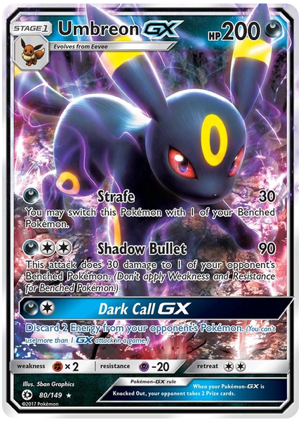2017 Pokemon Sun & Moon Umbreon GX Base 80