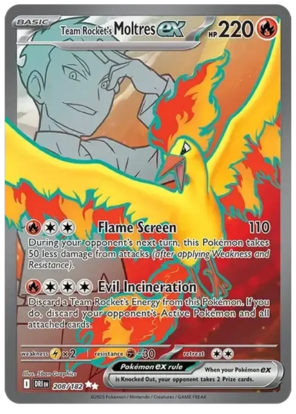 2025 Pokemon Dri EN-Destined Rivals Team Rocket's Moltres EX Ultra Rare 208/182