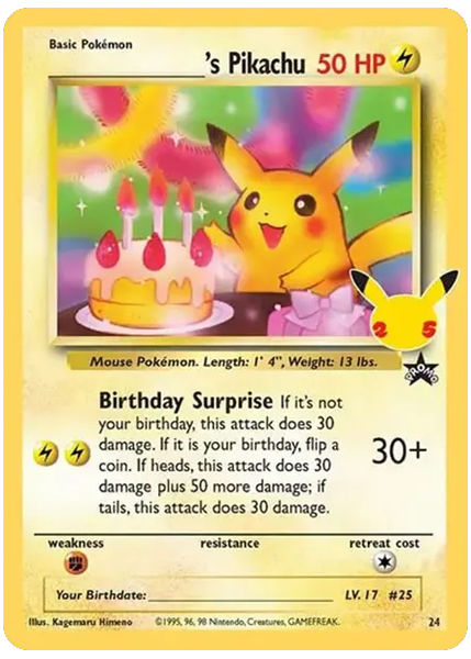 2021 Pokemon Celebrations Classic Collection Birthday Pikachu-Holo Base 24