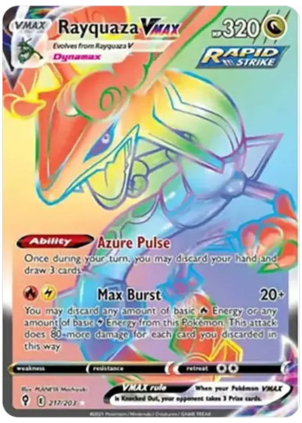 2021 Pokemon Sword & Shield Evolving Skies Full Art/Rayquaza Vmax Secret 217/203