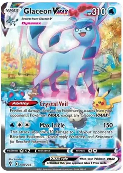 2021 Pokemon Sword & Shield Evolving Skies Full Art/Glaceon Vmax Secret 209/203