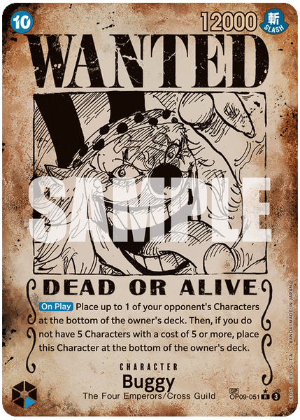 2024 One Piece OP09-Emperors in the New World Buggy Wanted Alternate Art OP09-051