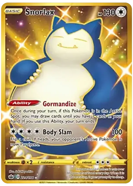 2021 Pokemon Sword & Shield Chilling Reign Full Art/Snorlax Secret 224/198