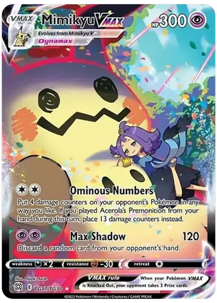 2022 Pokemon Sword & Shield Brilliant Stars Full Art/Mimikyu Vmax Base TG17/TG30